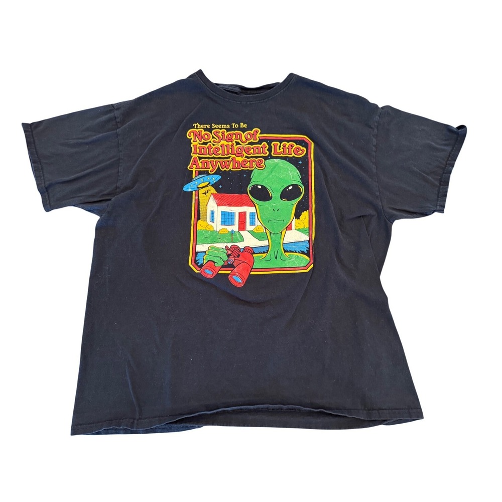 DOM Alien No Sign of Intelligent Life Anywhere Graphic T-Shirt Black Mens XL
